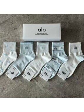 ALO Yoga Women's Sky Blue & White Mesh Half-Crew Socks 5-Pair Box Set